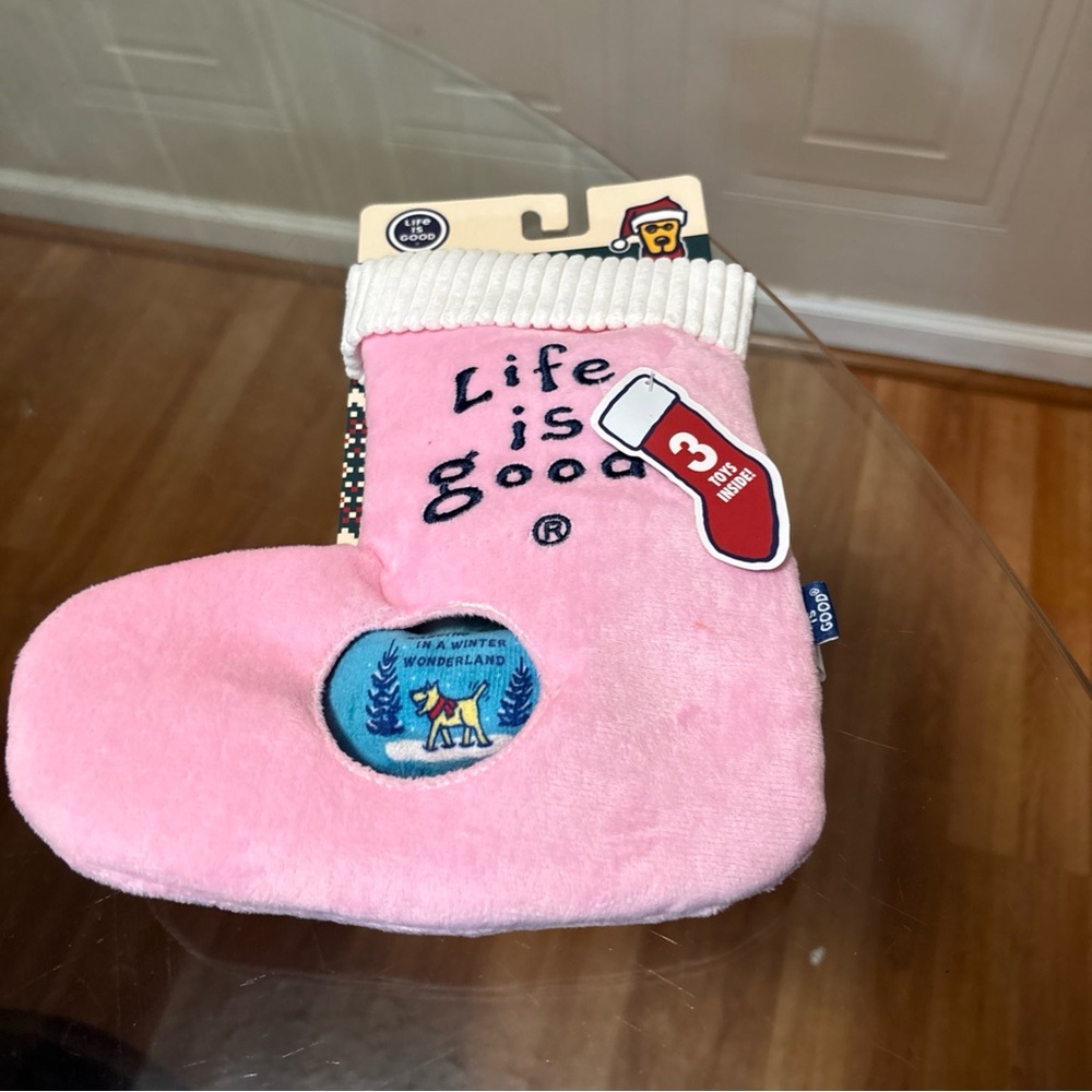 Dog Toys Burrow Plush Squeakers Christmas Stocking Crinkle Life is Good 9x9"